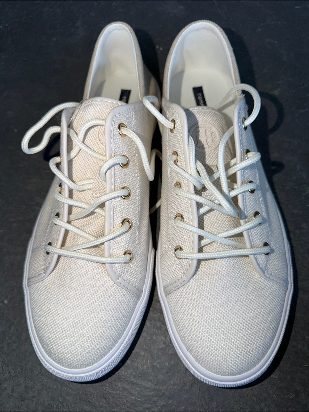 Tommy Hilfiger White Canvas Lace-Up Flats